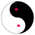 Two red hearts in yin yang symbol. Isolated illustration on white background. Royalty Free Stock Photo