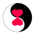 Two red hearts in yin yang symbol. Vector illustration. Royalty Free Stock Photo