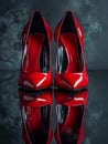 Two red high heels on black reflective surface Royalty Free Stock Photo