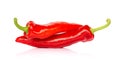 Two red hot chili pepper isolated on white background, like people having sex in 69 posture Royalty Free Stock Photo