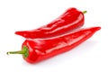 Two red hot chili peppers isolated on white background Royalty Free Stock Photo