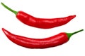 two red hot chili peppers isolated on white background top view Royalty Free Stock Photo