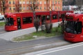 Two red Innsbruck tram Royalty Free Stock Photo
