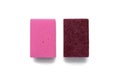 Two red kitchen sponges with a soft and rough texture on a white background in the center Royalty Free Stock Photo