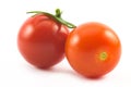 Two red, little, cherry tomatoes on a white background Royalty Free Stock Photo
