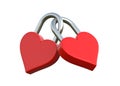 Two red locked padlocks in the shape of a heart isolated on white background