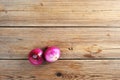 Two red onions on rustic wooden background Royalty Free Stock Photo