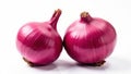 Two red onions, various sizes, sharp focus, pristine white background, macro, elements Royalty Free Stock Photo