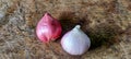 Two red onions on a wooden board Royalty Free Stock Photo