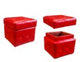 Two red ottoman, one open second closed. Isolate on white background