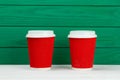 Two red paper cardboard texture coffee Cup