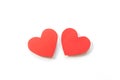 Two red paper hearts on a white background. Royalty Free Stock Photo
