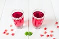 Two red pomegranate beverages with sugar decoration