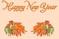 Two red rooster on a clean background and the inscription `Happy New Year.`