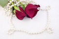 Two Red Roses with Pearls Copy Space