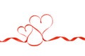 Two red satin ribbon hearts, isolated
