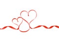 Two red satin ribbon hearts, isolated Royalty Free Stock Photo