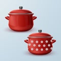 Two red saucepan