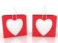 Two red shopping bags with white hearts Royalty Free Stock Photo