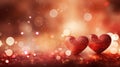 Two red sparkling hearts against the mysterious festive background with bokeh effect. Concept of Valentine's Day Royalty Free Stock Photo