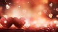 Two red sparkling hearts against the mysterious festive background with bokeh effect. Concept of Valentine's Day Royalty Free Stock Photo