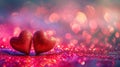 Two red sparkling hearts in the foreground with a vibrant red bokeh effect, perfect for Valentine's Day decorations Royalty Free Stock Photo