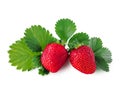 Two red strawberries isolated on a white background. Royalty Free Stock Photo