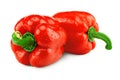 two red sweet bell peppers isolated on white background. clipping path Royalty Free Stock Photo