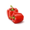 Two Red Sweet Bulgarian Bell Peppers, Paprika on Background