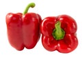 Two red sweet peppers, paprika isolated on a white background. Royalty Free Stock Photo