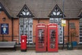 Two red telephone booths in Stratford upon Avon, UK Royalty Free Stock Photo