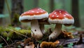 Two red toadstools with white spots in a forest Royalty Free Stock Photo