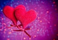 Two red velvet hearts, concept of valentine day Royalty Free Stock Photo