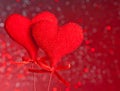 Two red velvet hearts, concept of valentine day Royalty Free Stock Photo