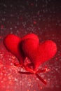 Two red velvet hearts, concept of valentine day Royalty Free Stock Photo