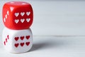 Two red and white Valentines Day heart dice Royalty Free Stock Photo