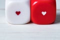 Two red and white Valentines Day heart dice Royalty Free Stock Photo