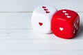 Two red and white Valentines Day heart dice Royalty Free Stock Photo