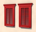 Two red windows in strong summer light