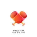 Two red wine glasses make heart shape. Wine store vector logo sign or emblem design template. Winery or bar concept Royalty Free Stock Photo