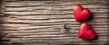 Two Red Wooden Hearts On Rustic Table Background Royalty Free Stock Photo