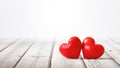 Two Red Wooden Hearts On Rustic Table - Valentines Day, Mothers Day Concept with Copy Space - 3D-Illustration