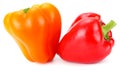 two red and yellow sweet bell peppers isolated on white background Royalty Free Stock Photo