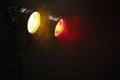Two Red and Yellow Traffic Lights Illuminating Dark Road Royalty Free Stock Photo