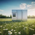 Two refrigerators in a field with daisies Royalty Free Stock Photo