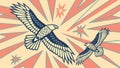 Two Regal Eagles in Dynamic Flight with Sun Rays, vector design Generative AI Royalty Free Stock Photo