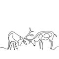 Two reindeer continuous one line drawing. Two deers in the forest minimalist design isolated on white background. Winter animal Royalty Free Stock Photo