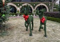 Two reindeer figures in a Christmas display in Dallas, Texas