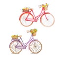 Two retro bicycles, red and purple Royalty Free Stock Photo