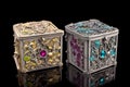 Two retro-style decorative Jewelry boxes on black background, AI-generated Royalty Free Stock Photo